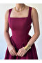 Women's Burgundy Mini Dress Square Neck Backless Flared with Bow - 7