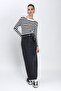 Women's Black Long Denim Pencil Skirt with Back Slit, Pockets and Button Detail