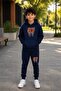 Busekids Printed Hooded Unisex Tracksuit Set with Kangaroo Pocket