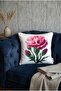 Pink Carnation Patterned Decorative Throw Pillow Cover with Piping Detail Modern Living Room Pillowcase