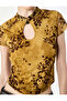 Slim Fit Short Sleeve Buttoned Stand Mandarin Collar Floral Qipao Tulle Blouse - 5