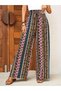 Women's high-waisted, tie-waist, patterned, long, supreme quality pants - 3