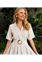 Linen Fabric Buckle Detailed Belted Midi Dress - 4