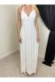 Women's White Maxi Halter Neck V-Neck Lace Paneled Strappy Evening Dress - 3