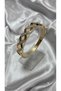 Gold Geometric Chain Patterned Stone Steel Handcuff Bracelet – Women's Stylish Bracelet - 2