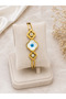 Women's Gold Color Steel Bracelet with Flower and Evil Eye Bead Detail - 2