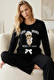 Black Patterned Cotton Lycra Crew Neck Knitted Pajama Set26240283