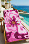 Retro Psychedelic Pink Large Floral and Wave Pattern 70X150 Beach Towel - Cotton Bath Towel - 4