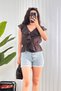 Women's Brown V-Neck Flounce Ruffle Elastic Waist Sleeveless Woven Blouse - 4