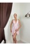 Women's Pink Mini Halter Neck V-Neck Ruched Flared Event Dress - 3