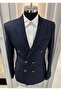 Men's Navy Blue Slim Fit Double Breasted Blazer Jacket - 3