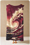 Dramatic Burgundy Ocean Wave Patterned 70X150 Beach Towel - Digital Printed Bath Towel - 2