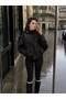 Women's Stand Collar Soft Leather Oversized Bomber Jacket - 5