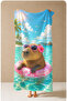 Pop Art Capybara with Glasses, Sea and Bagel Patterned 70X150 Beach Towel - Digital Printed Bath Towel - 2