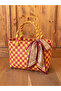 Handmade Knitted Basket Bag - Casual and Beach Bag - Small Size - Yellow Red