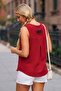 Red Sleeveless Buttoned Pocketed Casual Muslin Woven Blouse 70 60 - 7