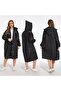 Black reusable hooded rain poncho. - 2