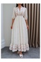 Watermelon Sleeve Floral Long Linen Dress - 3