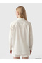 Xside Beige Striped Muslin Oversize Women's Shirt - 4