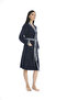 Athena Kimono Women's Bathrobe - Navy Blue with Jacquard Border, 100% Cotton - 2
