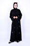 Black Abaya with Blue Flower Embroidery and Bead Handwork - 6