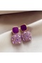 Luxurious Design Purple Enamel & Lilac Zircon Stone Square Earrings - Stylish Women's Accessory - 2