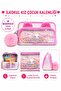Pink Pink Patterned Primary School Girls' Pen Holder Luxury Pencil Case Organizer Double Compartment Beaded Three Compartment Decorated Pencil Bag