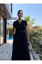 Black Shirt Collar Belted Dress - 3