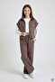 Brown Girl's Zippered Zero-Sleeve Vest and Wide-Leg Bottom 3-Piece Set 24773 - 3