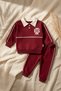 Ruby College Series Cotton Polo Collar Claret Red Baby Tracksuit Set - with Contrast Stripes and Embroidery Detail P - 8