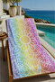 Pastel Rainbow Mandala Geometric Patterned 70X150 Beach Towel - Digital Printed Fade-Resistant Bath Towel