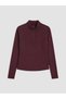 Plum Color High Neck Finger-Looped Women's Sports Bodysuit - 5