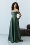 Khaki Low Sleeve Stone Embellished Underwire Long Evening Dress - 5