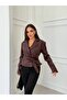Belted Burgundy Zipperless Short Women's Faux Leather Jacket - 5