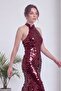 Women's Halter Neck Sequin Evening Dress Brown, Black, Burgundy - 4