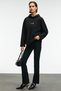 Camellia Women's Comfort Fit Black Sweatshirt with Embroidered Front, Slit Hem and Hood - 4