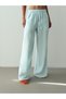 Women's Baby Blue Palazzo Trousers Elastic Waist Lace-Up Wide Leg Long Woven