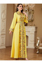 Yellow Tie-Up Detail Embroidered Maxi Jalabiya - 4