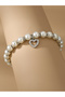 White Pearls and Rhinestone Embellished with Heart Charm Bracelet - 2