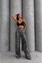 Women's Leopard Patterned Palazzo Trousers High Waist Wide Leg Loose Fit Gray
