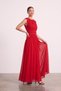 Women's Crew Neck Draped A-Line Lycra Tulle Long Evening Dress - 3