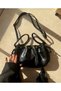 Patent Leather Drawstring Shoulder and Hand Bag – Adjustable Strap Bag with Gold Ring Detail - 2
