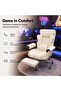 This home office/gaming chair is ergonomically designed with a footrest, adjustable backrest, padded armrests, and adjustable headrest and lumbar support. - 5