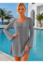 Women's Long Sleeve Spanish Sleeve Front Back V-Neck Tie Back Cotton Gray Mini Swimsuit Top Beach Dress - 7