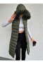 Women's Khaki Fur-Lined and Detachable Hooded Double-Pocketed Puffer Vest