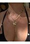 Pearl Chain Flower Steel Triple Necklace - 4