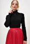 Black Turtleneck Ribbed Knit Sweater - 5