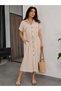 Women's Linen Viscose Shirt Dress - Gathered at the Waist - with Pockets - Midi Length Summer Dress