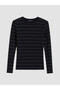 Black Crew Neck Striped Women's Ribbed Bodysuit - 5
