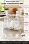 Glass Soap Dispenser Set with Metal Stand and Sponge Kitchen Detergent Dispenser Organizer 550 ml